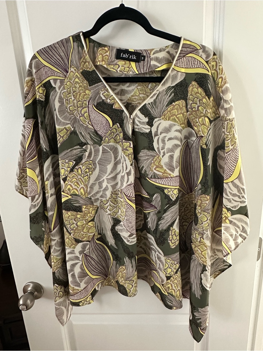 fab'rik Olive, Yellow & Cream Floral V-Neck Tunic
